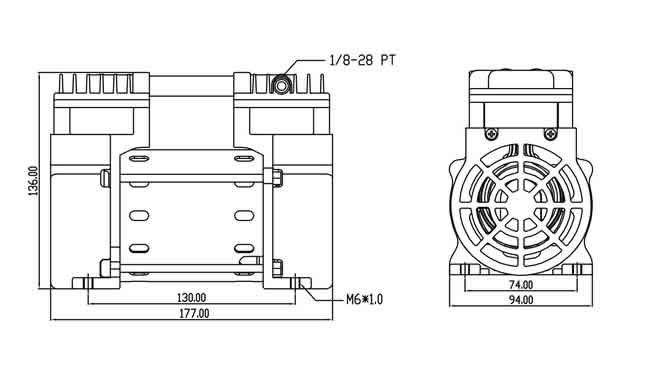 LP-0300V DC12V 直流真空泵外形及安装尺寸图纸